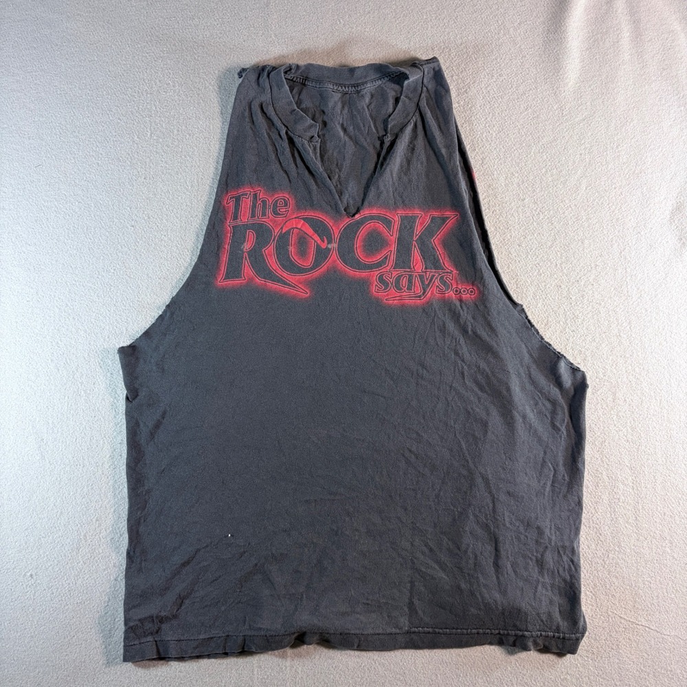 Vintage 1999 WWF The Rock Says Roody Poo Candy Ass Muscle Tee Black Mens XL cut